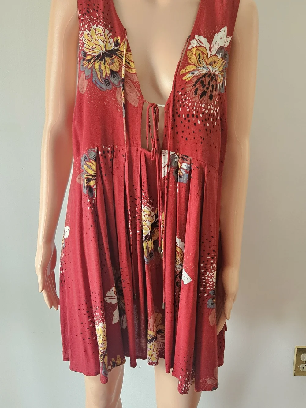 Free People Red Floral Tie-Front Sleeveless Dress